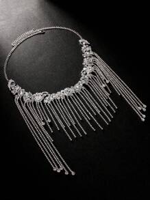1pc New Luxury Rhinestone Decorated Tassel Women Hair Chain, Sparkling Bridal Party Wedding Hair Accessory