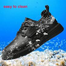 Water-Resistant Men's Solid Color Professional Chef Shoes, Comfy Non Slip Kitchen Shoes Lace Up With Durable Rubber Soles Casual Kitchen Footwear
