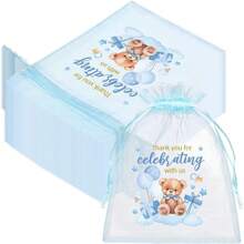 10 piezas/20 piezas Bolsas de regalo para baby shower, bolsas de gasa transparentes de 4x6 pulgadas, azul/rosa para niño/Girl, pequeñas bolsas transparentes en bulk para fiestas de babys showers Rev Gender de género, pouches para almacenamiento de joyas, bolsos con cordón para fiesta de dulces