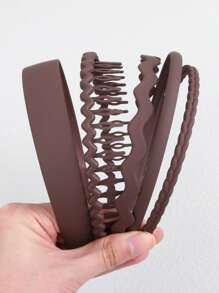 5 件女士棕色哑光几何设计发箍，简单百搭便携式发饰，适合日常、节日、假日 - 棕色 - 查看 4