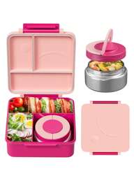 Bento Lunch Box With 9oz Soup Thermo, Leakproof Lunch Food Containers With 4 Compartment, Thermo Insulated Hot Food Jar For School, Office, Travel, And Picnics