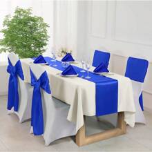 1 Piece Satin Table Runner Set: 1 Table Runner, 6 Napkins, 6 Chair Wraps, Bright And Smooth Wedding/Party Decorative Table Cloth For Banquet, Chef, Birthday, Buffet, Graduation Ceremony - Multicolor - View 14