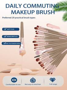 20件套化妆刷套装包含（粉底刷、眼影刷、混合刷、软毛刷、遮瑕刷、唇刷、眉刷、腮红刷），超柔软，价格实惠。这款无框化妆刷套装适合初学者，共有20支，便携易用，是化妆工具的理想之选。套装包含化妆刷、化妆刷套装、化妆刷套装、全套化妆工具、化妆刷套装、化妆礼盒套装等。 - 棕色 - 查看 3