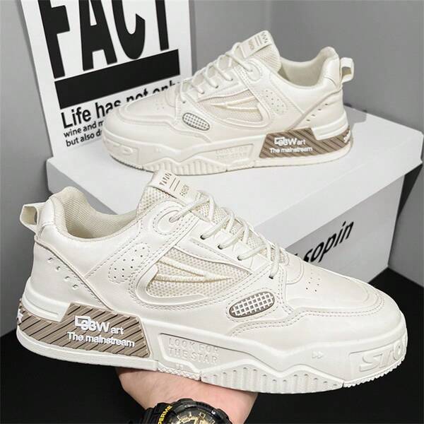 Mode Casual Veterschoenen Sportschoenen Voor Heren, Synthetisch Bovenwerk, Textiel Voering, PVC Buitenzool, Ronde Neus, Geschikt Voor Alle Seizoenen - Feest, Vakantie, Dagelijkse Sneakers