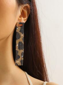 Spring Long Tassel Leopard Color Crystal Earring For Women 1 Pair