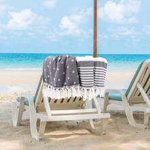 1 件/2 件土耳其沙滩巾 -39 英寸 X 71 英寸/99 X 180 厘米超大防沙速干紧凑棉质沙滩巾，适用于海滩、浴缸、游泳池、旅行、瑜伽、露营地浴室装饰夏季海滩必备品 - 2件深灰色 - 查看 3