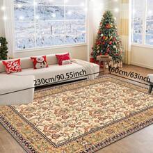 1pc Turkish Art Carpet, Crystal Velvet 700g/Sq.M, Dotted Bottom, 5mm Thickness. Machine Washable, Fade-Resistant Carpet, Anti-Slip . Suitable For Holidays And Any Space Including Hotel, Office, Sofa, Bedside, Kitchen, Laundry Room, Corridor, Porch, Staircase Mother's Day