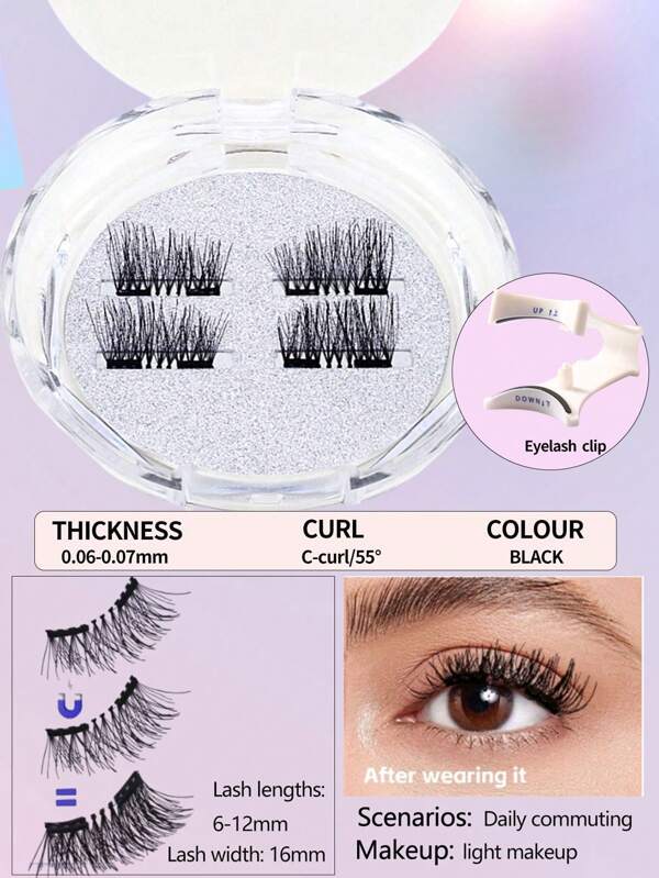 Half magnetische wimpers met wimperclip - Herbruikbare 3D Quantum magnetische wimpers, eenvoudig aan te brengen, geen lijm nodig, natuurlijke look, dubbele magnetische wimperset voor de hele dag, 1 paar (4 stuks)