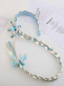 1pc Princess Blue Snowflake Braided Wig Headband, Cartoon Styling Accessory For Children Holiday Performance
