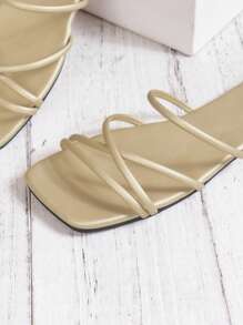 夏季新款方头平底拖鞋，金色经典室内户外时尚舒适轻便一脚蹬凉鞋 - 金色 - 查看 11