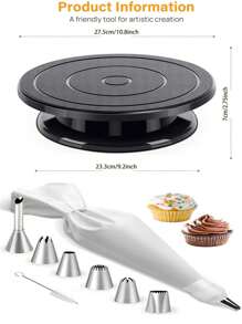 10pcs Cake Decorating Tool Kit, Includes Piping Bags And 304 Stainless Steel Icing Tips, Cleaning Brush, Turntable, Suitable For DIY Cake Making, Cookie Baking, Baking Tools, Kitchen Accessories - Multicolor - View 15