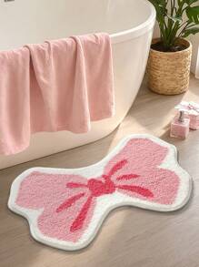 1件可爱粉色浴室地垫，蝴蝶结设计，柔软几何图案，加厚绒面情侣粉色浴室地毯，防滑TPR底面，高吸水性，易于清洁，可机洗，柔软舒适，适用于客厅、梳妆台、浴缸、淋浴房、洗手池、度假屋浴室装饰，厚实蓬松的玄关装饰 - 彩色 - 查看 5