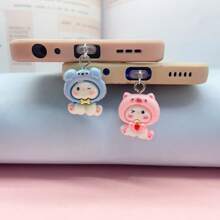 卡通可爱粉红猪和蓝象树脂吊坠防尘塞，兼容苹果和 Type-C 手机充电端口，情侣礼物 - 彩色 - 查看 3