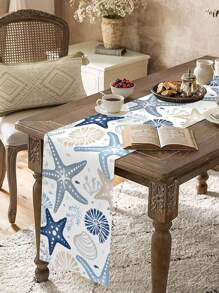 Ocean Landscape Starfish Shell Table Runner Dresser Scarves Table Decor Reusable Kitchen Dining Table Runner Party Decorations - Multicolor - View 5