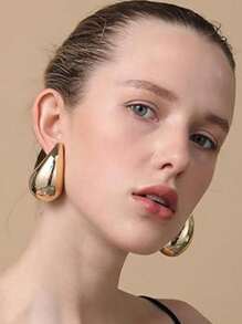 2 pièces Boucles d'oreilles pendantes mode surdimensionnées en forme de goutte, conviennent pour le port quotidien des femmes - Or - Voir 2