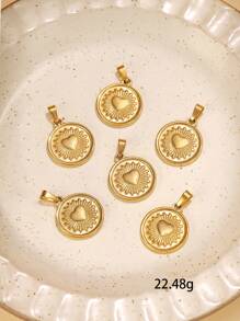 6 pièces Pendentifs de bijoux en forme de cœur, de rose, d'œil mauvais, d'étoile et de lune, en acier inoxydable de couleur dorée pour femmes, remplaçables avec ou sans anneaux de connexion - Or jaune - Voir 3
