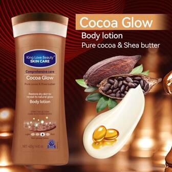 King Love Beauty 420g 可可亮白身体乳液，采用纯可可和乳木果油制成，含有乳木果油的保湿配方。具有清新香味，不含酒精，适合所有肤质，舒缓肌肤，滋润肌肤，保持肌肤柔软光滑，适合所有肤质