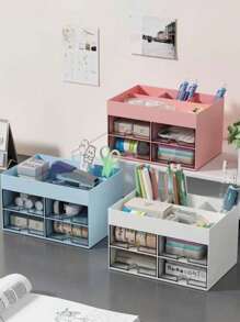 1 caixa organizadora de maquiagem transparente com gaveta, grande capacidade, multicompartimento, caixa de armazenamento de mesa de plástico para cosméticos, batons, joias, cuidados com a pele, pincéis de maquiagem, artigos de papelaria, adequada para mesa, quarto, banheiro, feriado, volta às aulas, presente de Dia dos Namorados