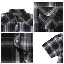 Men's Western Cowboy Short Sleeve Pearl Snap Casual Plaid Work Shirts - Black & Gray #9 - 查看 3