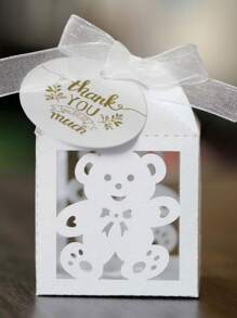 25pcs Hollow Baby Baptism Birthday Candy Boxes, Lavender Small Bear Gift Tag Packaging Boxes - Multicolor - View 7