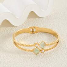 1 件女士简约金色不锈钢手镯，镶有方晶锆石，钛钢生命树设计，百搭优雅，是绝佳的礼物选择