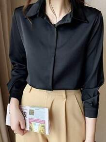 优雅设计感成熟复古风格女士休闲黑色衬衫 - 黑色 - 查看 4