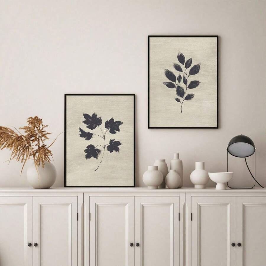 2 件套无框复古植物蕨类花卉艺术海报帆布画，创意帆布海报防水帆布墙艺术，艺术品壁画礼物，卧室、办公室、客厅、咖啡厅、酒吧、墙壁装饰、家庭和宿舍