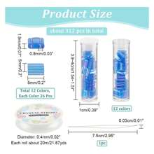 Blue Tila Beads Kit 312 Pcs, 12 Colors 5*5mm Glass Seed Beads With Elastic Thread & Beading Needles For Jewelry Making