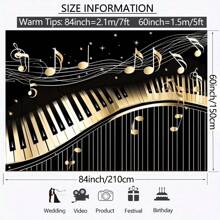 1pc Piano Theme Photography Background With Golden Musical Notes And Piano Keyboard, Birthday Party Art Studio Photo Backdrop Prop, Party Decorations, Home Wall Decor, Holiday Supplies