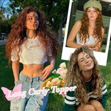 Megito Curly Hair Topper 20inch Natural Curly Hair Toppers For Women With Thinning Hair Lightweight & Breathable Wiglets For Thinning Hair Full Coverage Hair Topper Perfect For Daily Use, Styling, Cosplay - 棕色 黑色 - 查看 6