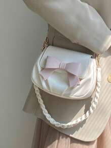 Bolsa de Ombro de Cor Sólida Feminina, Bolsa Transversal de Moda Fofa com Decoração de Laço, Adequada para Presente, Transporte Diário, Escola, Mini Carteira de Celular, Bolsa Plissada