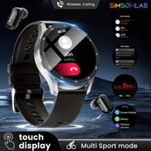 SIMSONLAB Smartwatch: Reloj y auriculares 2 en 1 definitivos con asistente de voz y pantalla HD IP67 resistente al agua, conectividad Bluetooth, llamadas telefónicas, compatible con Android e iOS, adecuado para hombres/mujeres - Negro - Ver 1
