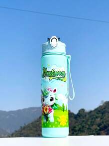 1pc800ml可爱卡通图案水瓶大容量弹跳杯儿童便捷家用塑料杯带吸管