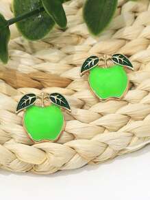 1 Pair Elegant European & American Style Exaggerated Alloy Drip Glaze Apple + Red Cherry Cute, Romantic, Luxurious Ladies Apple Earrings, Suitable For Ladies Travel, Holiday, Everyday Wear, Versatile Apple + Red Cherry Lady Earrings - Multicolor - View 10