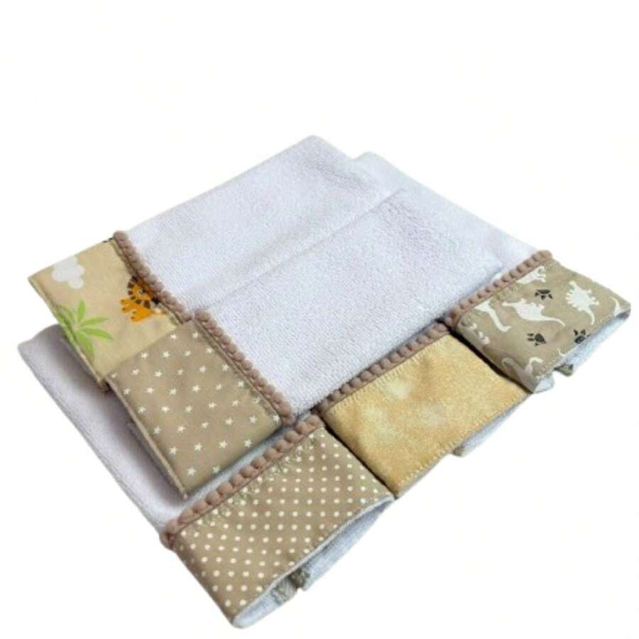 Kit 3 Units Shoulder Towel Mouth Bib Baby Pompom Baby Boy Girl Layette Pink Blue - 卡其色 - 查看 1