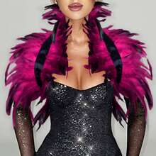 羽毛披肩围巾人造羽毛上衣斗篷披肩肩披肩朋克哥特锐舞舞节领口带袖口节日羽毛肩章装扮配饰 - A - 查看 3