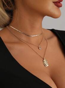 3pcs/Set Boho Vintage Water Drop Crystal Pendant Multi-Layer Necklace, Lightweight Luxury Fashion For Women Everyday Wear - Yellow Gold - View 1