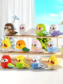 1 pieza Conjunto de bloques de construcción 3D con diseño creativo y DIY de pájaro, loro, gorrión, animal en estilo de dibujos animados, juguete educativo de ensamblaje, mejor regalo para amigos y familia, regalo de cumpleaños