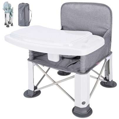 Bebamour Foldable Booster Seat Baby Highchair Portable For Outdoor Toddlers Booster Dining Seat With Removable Tray Feeding Chair With Storage Bag, Gr