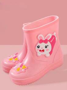 Un par de botas de lluvia de dibujos animados para niños con diseño de suela antideslizante y resistente al desgaste para niñas, zapatos deportivos impermeables y antideslizantes, adecuados para viajes al aire  campus durante la temporada de lluvia - Rosa Pálido - Ver 2
