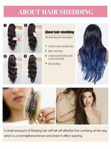 Ava WIGS 26 Inch Blue Ombre Wig Long Curly Wig For Women Synthetic Wig Colorful Punk Music Festival Wigs Daily Cosplay Party Use