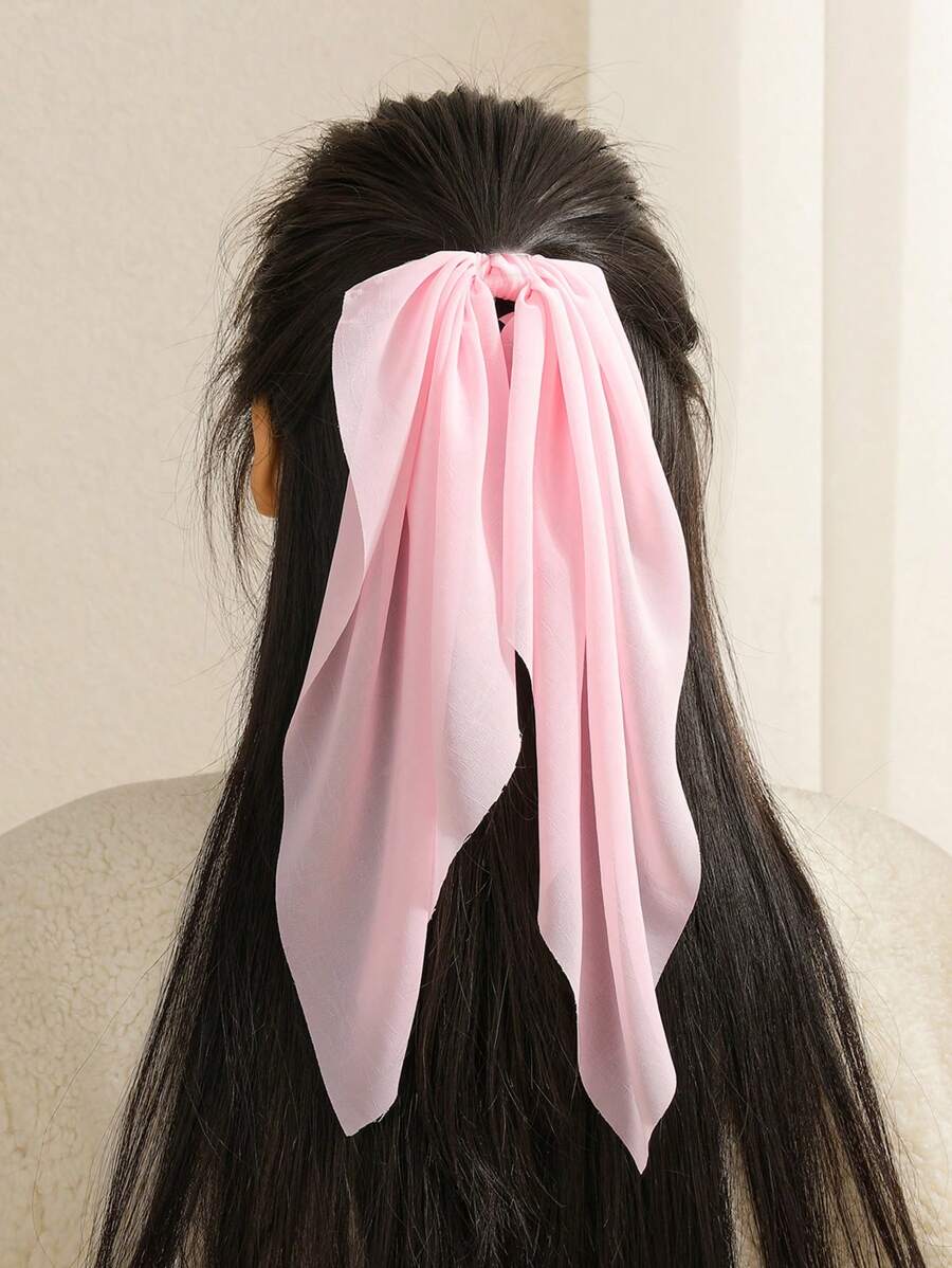 1pc Women's Soft Pink Chiffon Streamer Hair Scrunchie, Gentle Daily Casual Vacation Hair Accessory For Ponytail Styling,Hair Accessories,Scrunchy Hair TiesScrunchies Makeup Home Gym Woman Accessories