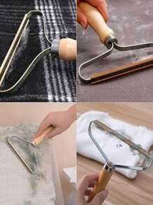 1/2/4 pièces Rasoir à peluches manuel à poignée en bois, brosse à effleurer pour vêtements en laine, pull, tissu, élimine les peluches, les poils d'animaux de compagnie, feuilles de nettoyage