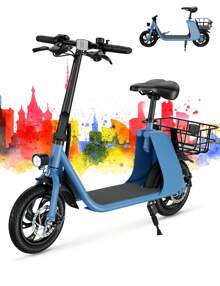 WIND HORSE 12.5" Tires Electric Scooter With Seat & Basket For 14+ Ages, 20 Miles Range, Peak 672W Up To 15.5 MPH, Dual Disc Brakes, 265LBS Max Load, Foldable Electric Scooter For Adults Commuting Campus