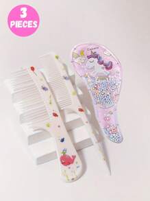 3pcs/2pcs Cartoon Hair Comb Set - Wet And Dry Combing And Styling Brush For All Hair Types, Durable ABS Plastic Handle, Perfect Gift Choice(Purple Unicorn Comb Pattern Random)