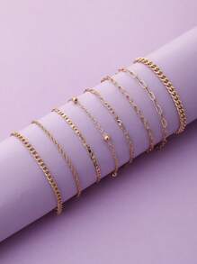 Set de 8 pulseras de cadena de estilo minimalista y punk, adecuado para el uso diario de las mujeres (las cadenas se cortan a la longitud, no por cantidad de cuentas)