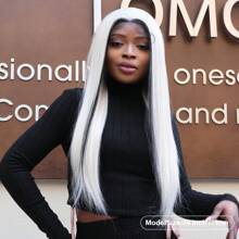 13x4 HD Lace Front Straight Wig Pre-Plucked Long Straight Black And White 28inch Lace Front Wigs Synthetic Wear And Go Lace Front Wigs Daily Use - Black and White - View 7