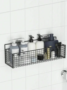 1 Wall Mounted Bathroom Storage Rack, Perforated Free Bathroom Hanger, Multi-Purpose Storage Basket, Shampoo Shower Gel Rack Receiver, Bathroom Accessories, Bathroom Storage And Storage, Homecoming Supplies, College Dormitory Bathroom Rack Bathroom Accessories Bathroom Tools - Black - View 7