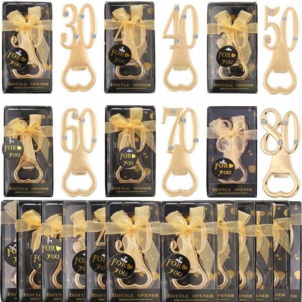 Abridor de garrafas de aniversário, incluindo 18, 30, 40, 50, 60, 70, 80, 90, 100, adequado para presente de aniversário de 18, 30, 40, 50, 60, 70, 80, 90, 100 anos, presente de aniversário de casamento, lembrancinha de festa de aniversário, decoração e lembrança de festa, presente para convidados, presente de chá de panela, presente de Dia dos Namorados