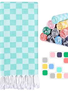 1/2/3pcs Checkered Plaid Turkish Beach Towel Beach Blanket Sand Free Quick Dry Oversized Thin Cloud Alaska Cruise Essential Summer Vacation Accessories Beach Gift Must Haves Gear Stuff Travel Gadgets